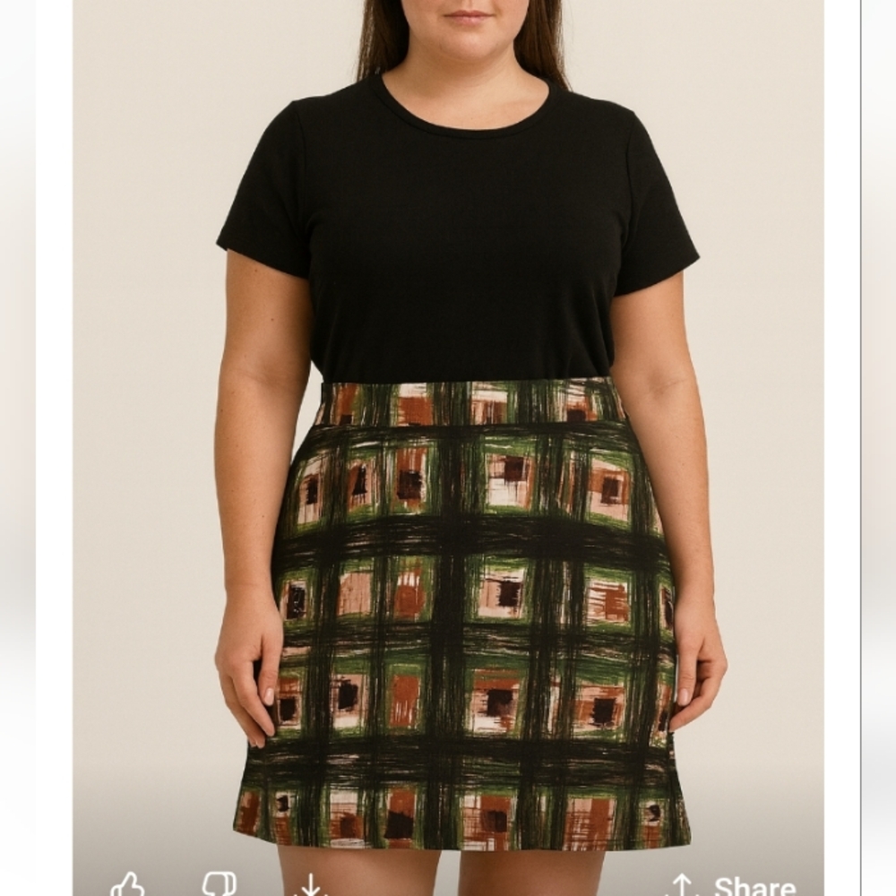 Lane Bryant Green and Brown Patterned A-Line Skirt, Size 20